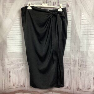BCBG New York Black Satin Midi Skirt w/Front Twist XL